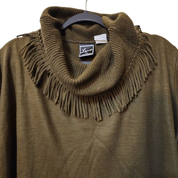 Lennie Fringe Cowl Neck Sweater - Women's XL - Green Pullover - Picture 3 of 10